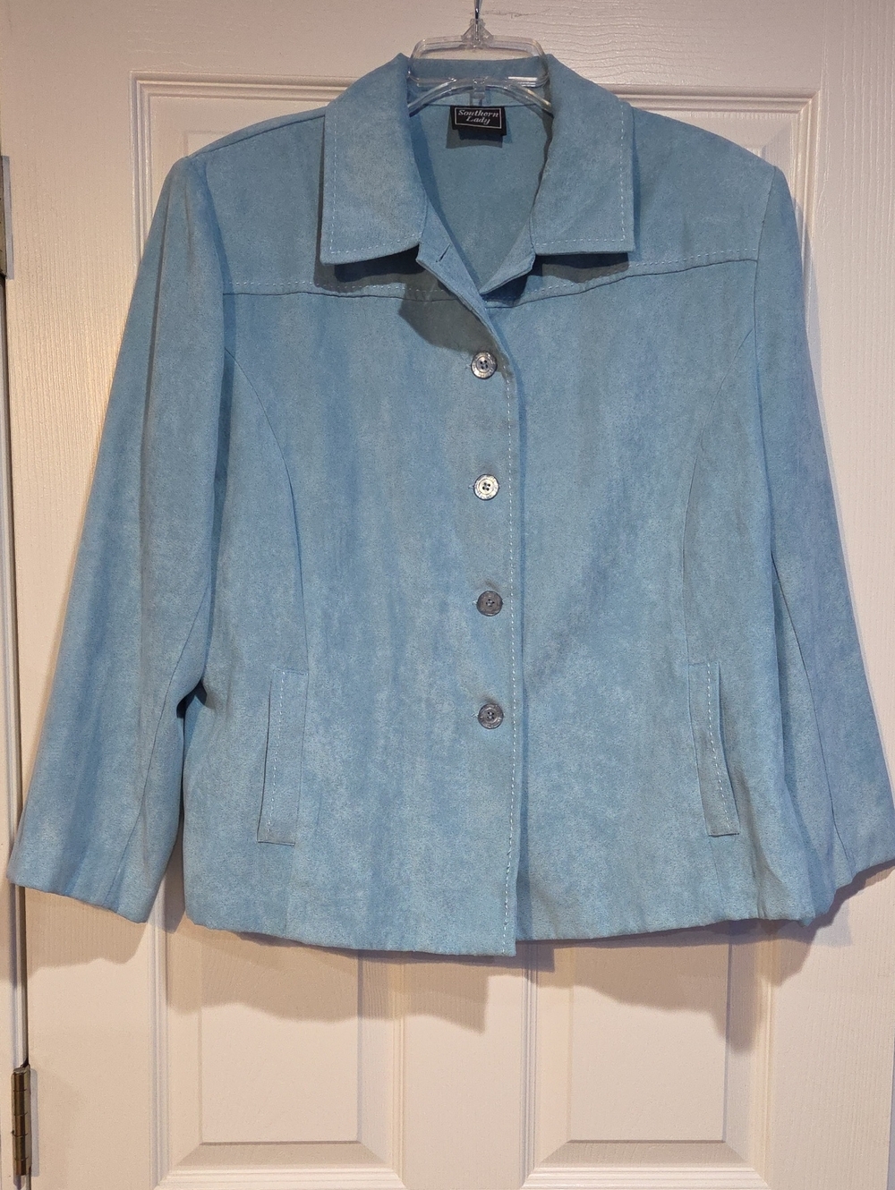 Southern Lady Powder Blue Suede-Look Button Jacket
